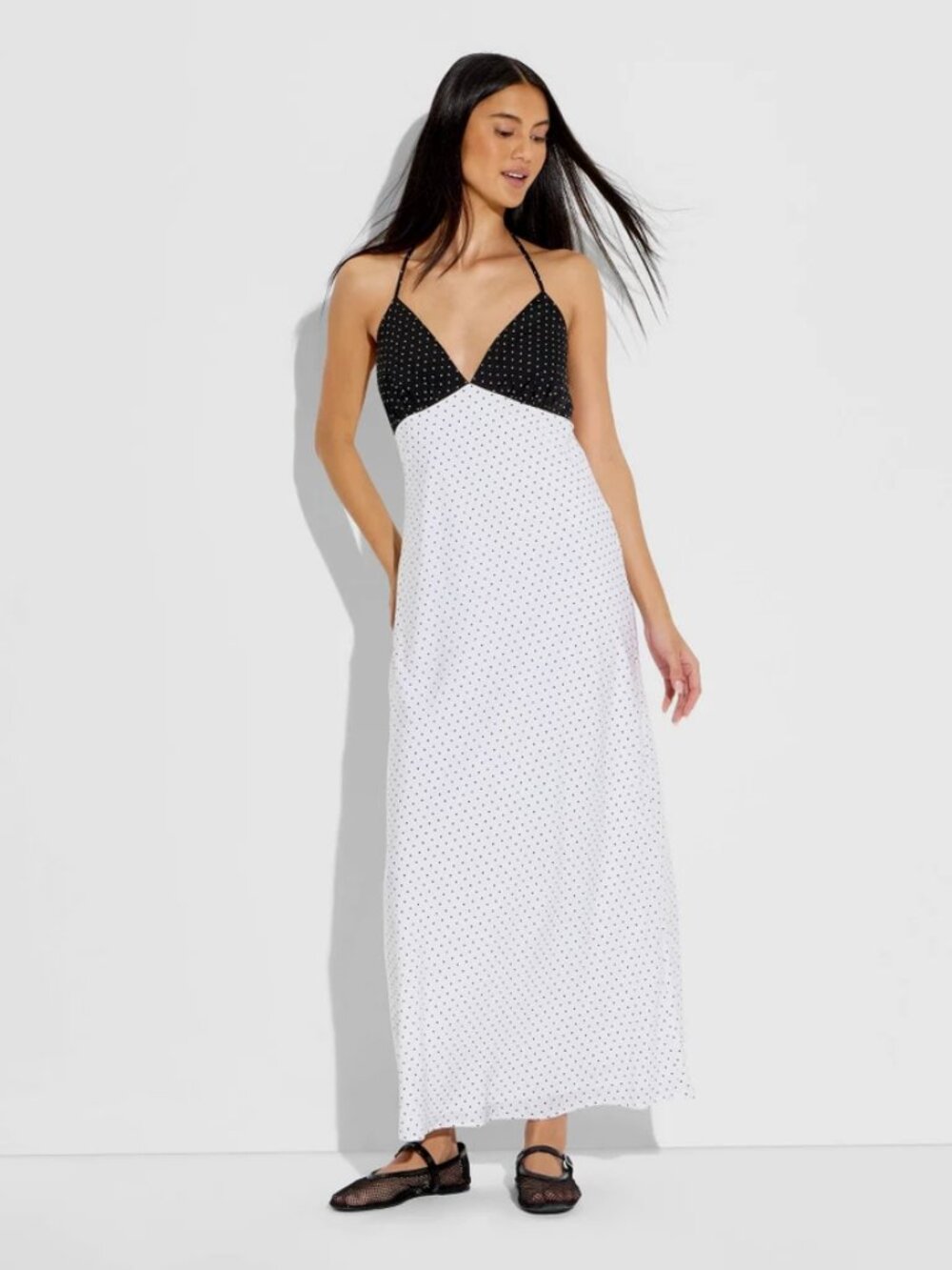 Women's Triangle Cup Maxi Dress - Wild Fable Black Polka Dots XL